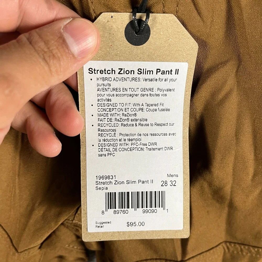 Prana Stretch Zion Slim Pant II Mens 28x32 Belted Roll Up Gorpcore Hiking Hybrid
